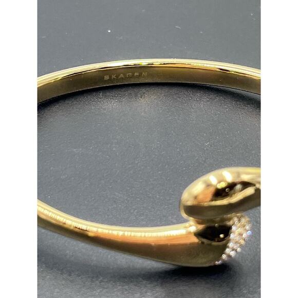 Skagen Gold Plated Hinged Pave knob ends Crossover Pebble Bangle Bracelet - Picture 5 of 13